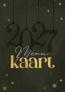 Menukaart kerst stijlvol 2027 sneeuwvlokjes goudlook