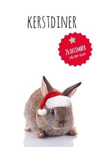 Menukaart kerstdiner konijntje met kerstmuts