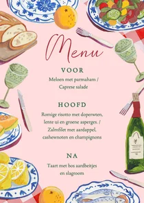 Menukaart mediterraan diner met kleurrijke borden