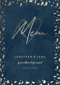 Menukaart met terrazzo patroon donkerblauw