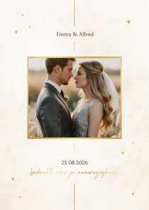 Minimalistische bedankkaart met gouden details