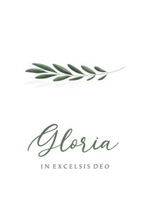 Minimalistische Christelijke kerstkaart Gloria met olijftak