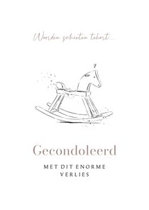 Minimalistische condoleancekaart lijnillustratie hobbelpaard