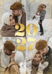 Minimalistische kerstkaart met eigen fotos en gouden 2027
