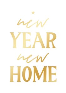 Minimalistische kerstkaart verhuizen new year new home goud