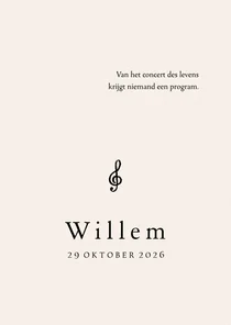 Minimalistische rouwkaart klassiek muzieknoot en spreuk
