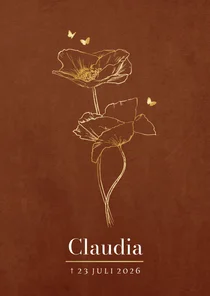 Minimalistische rouwkaart lijnillustratie klaproos vlinders