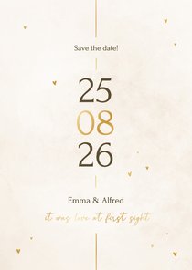 Minimalistische save the date kaart met gouden details