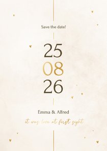 Minimalistische save the date kaart met gouden details