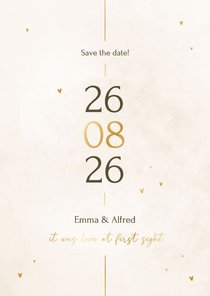 Minimalistische save the date kaart met gouden details