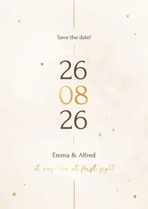 Minimalistische save the date kaart met gouden details