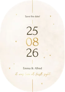 Minimalistische save the date kaart ovaal met gouden details