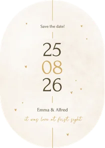 Minimalistische save the date kaart ovaal met gouden details