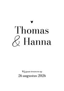Minimalistische stijlvolle simpele trouwkaart zwart wit hart