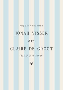 Minimalistische trouwkaart blauw beige strepen