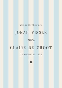 Minimalistische trouwkaart blauw beige strepen