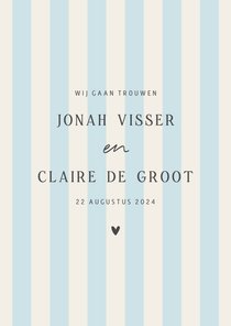 Minimalistische trouwkaart blauw beige strepen