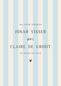 Minimalistische trouwkaart blauw beige strepen