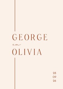 Minimalistische trouwuitnodiging met lijn beige terracotta