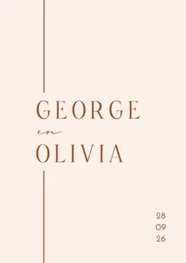 Minimalistische trouwuitnodiging met lijn beige terracotta