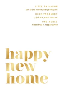 Minimalistische uitnodiging housewarming goud