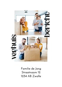 Minimalistische verhuiskaart verhuisbericht en twee foto's
