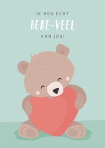 Mintgroene valentijnskaart illustratie van beertje met hart