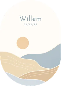 Modern geboortekaartje ovale vorm met landschap jongen