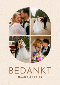 Moderne fotocollage trouwkaart bedankt beige met lijnen