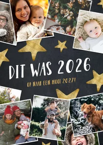 Moderne kerstkaart fotocollage met hoogtepunten 2026