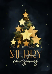 Moderne kerstkaart kerstboom van gouden sterren