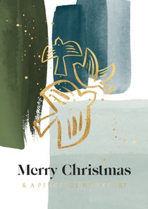 Moderne kerstkaart lijnillustratie duif watercolor goud