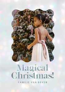 Moderne kerstkaart met bokeh en glitter magical christmas