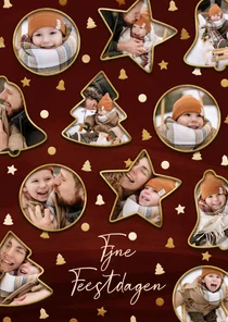 Moderne kerstkaart met fotocollage in kerstvormen