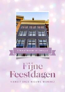 Moderne kerstkaart met paars bokeh voor verhuizing