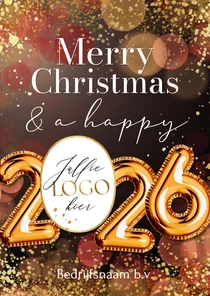 Moderne kerstkaart sprankelend cijferballonnen goud logo