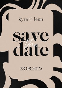 Moderne save the date kaart zwarte swirls beige achtergrond