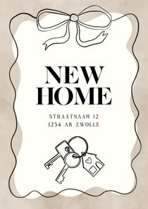 Moderne verhuiskaart strik, sleutels New Home