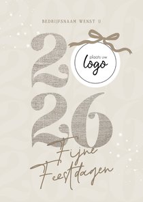 Moderne zakelijke kerstkaart linnen look beige 2026 logo