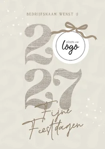 Moderne zakelijke kerstkaart linnen look beige 2027 logo