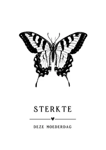 Moederdag sterkte kaart zwart-wit met illustratie vlinder