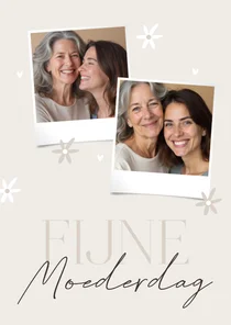 Moederdagkaart beige met bloemetjes en twee foto's