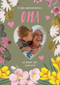 Moederdagkaart bloemen en hartjes