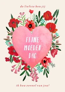Moederdagkaart hart bloemen illustratie liefdevol mama