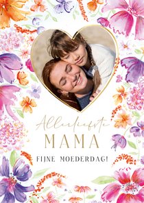 Moederdagkaart kleurige bloemenrand met eigen foto