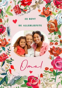 Moederdagkaart met foto en rode rozen