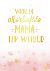 Moederdagkaart met handlettering - roze waterverf en hartjes