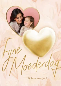 Moederdagkaart roze bloemen met foto en hart