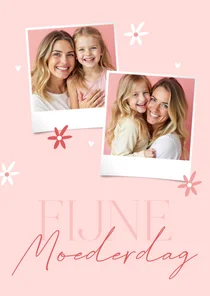 Moederdagkaart twee foto's met bloemetjes roze