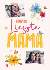 Moederdagkaart voor de liefste mama bloemen foto vlinder